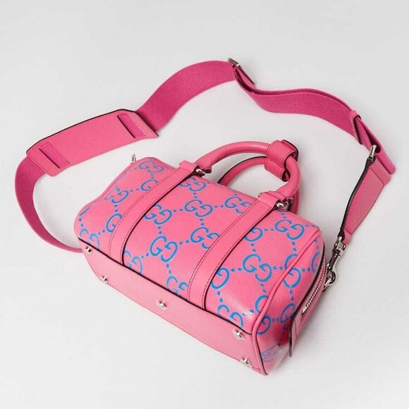 Gucci Pink/Blue GG Perforated Leather Shoulder Duffle Bag - Picture 2 of 12
